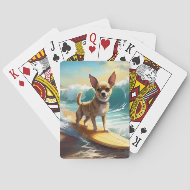 Chihuahua Beach Surfing Målning Casinokort (Baksidan)