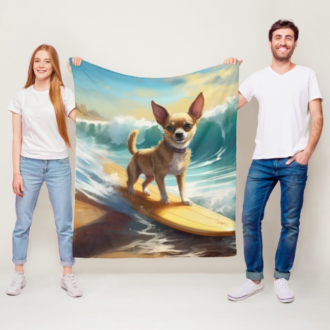 Chihuahua Beach Surfing Målning Fleecefilt (På plats)