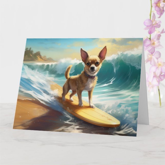 Chihuahua Beach Surfing Målning Kort (Orkide)
