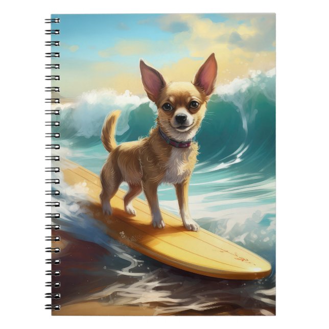 Chihuahua Beach Surfing Painting Anteckningsbok (Framsidan)