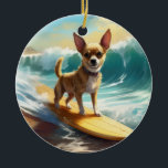 Chihuahua Beach Surfing Painting Julgransprydnad Keramik<br><div class="desc">Lägg dig i den lekande världen i hund äventyr med den här fängslande målningen. En andlig hund tar sig till vågar och kör skickligt surfan på en strand som kysstes av sol. Den sjudande konsten fångar på ett vackert sätt kärnan i den upphetsning som finns vid sidan av när hund...</div>