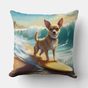Chihuahua Beach Surfing Painting Kudde