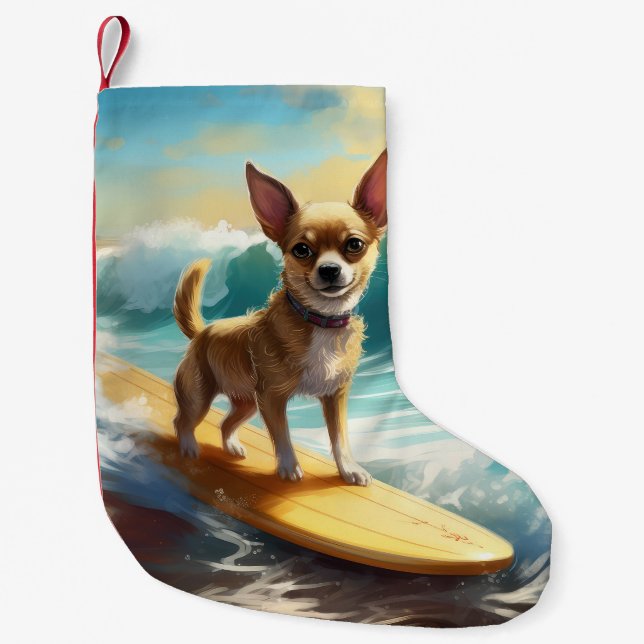 Chihuahua Beach Surfing Painting Liten Julstrumpa (Framsidan)