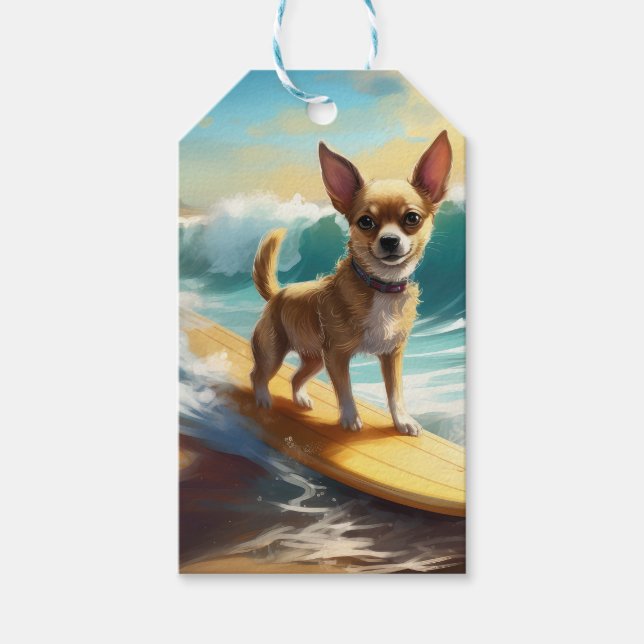 Chihuahua Beach Surfing Painting Presentetikett (Framsidan)