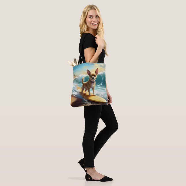 Chihuahua Beach Surfing Painting Tygkasse (På modell)