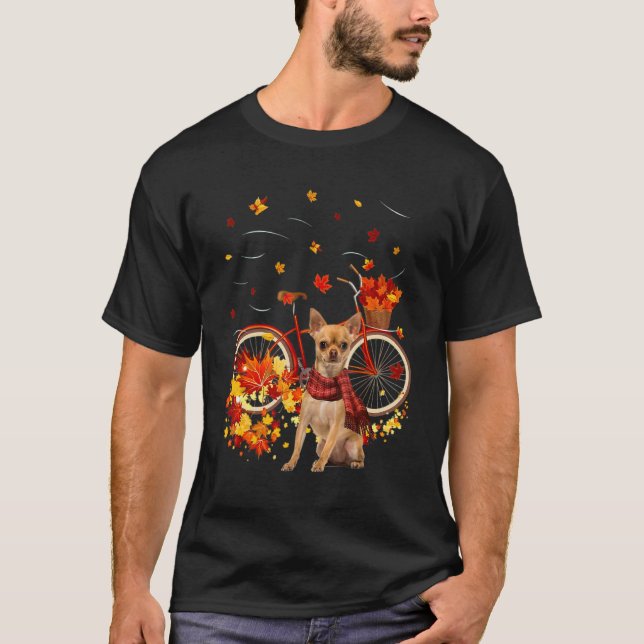 Chihuahua Bike Autumn Dog Leaf Fall  Fall Y'all T Shirt (Framsida)