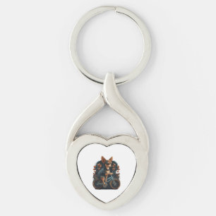 Chihuahua Bike Bicycle Hund Cycling Twisted Heart Silverfärgad Nyckelring