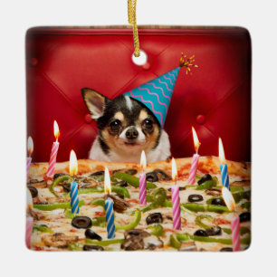 Chihuahua Birthday Pizza Paj Julgransprydnad Keramik