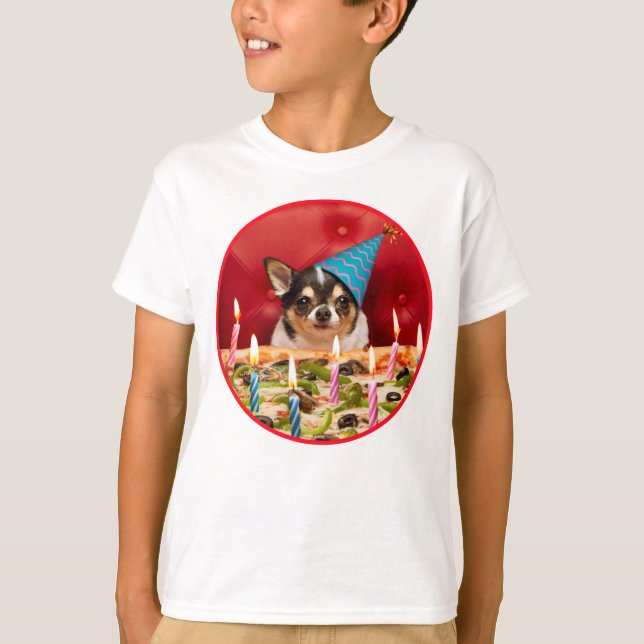 Chihuahua Birthday Pizza Paj T Shirt (Framsida)