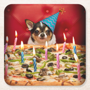 Chihuahua Birthday Pizza Paj Underlägg Papper Kvadrat