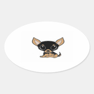 chihuahua black and tan tecknad ovalt klistermärke