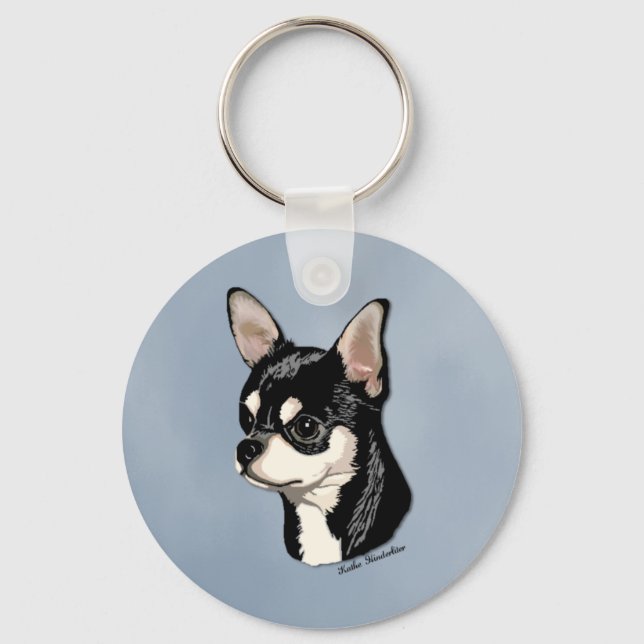 Chihuahua Black & Tan Keychain Nyckelring (Framsida)