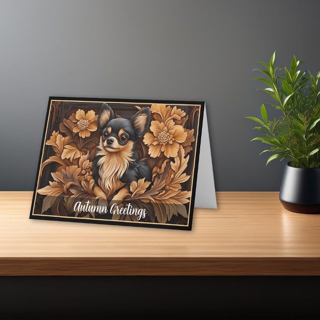 Chihuahua Black Tan Note-kort med lång smak Tack Kort (Chihuahua Long-haired Black Tan Note Cards. Personalize front and inside.)