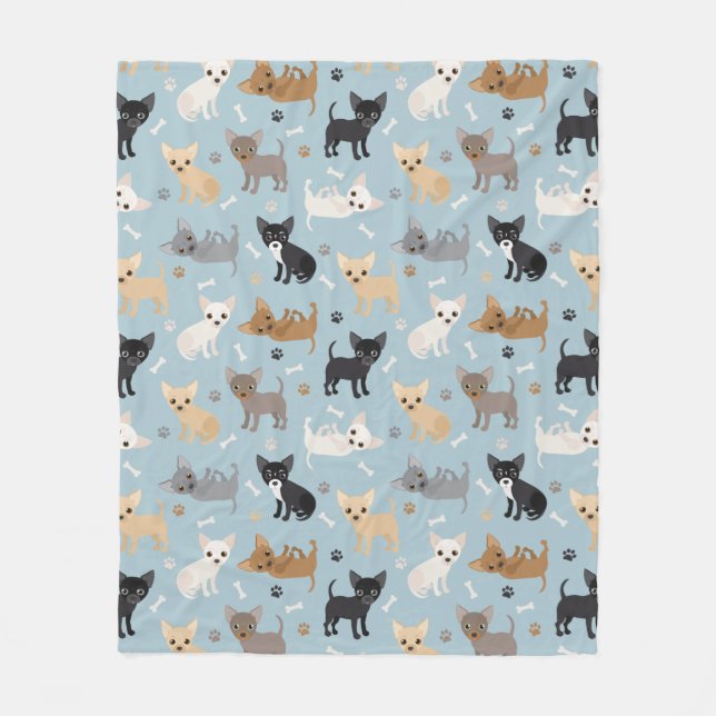 Chihuahua Bones och Tass Blue Fleece Blanket (Framsidan)