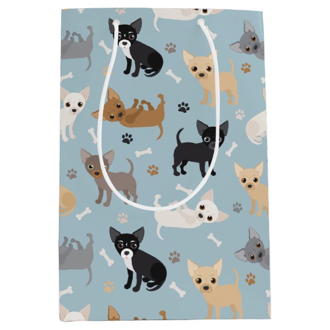 Chihuahua Bones och Tass Blue Medium Gift Bag (Framsidan)