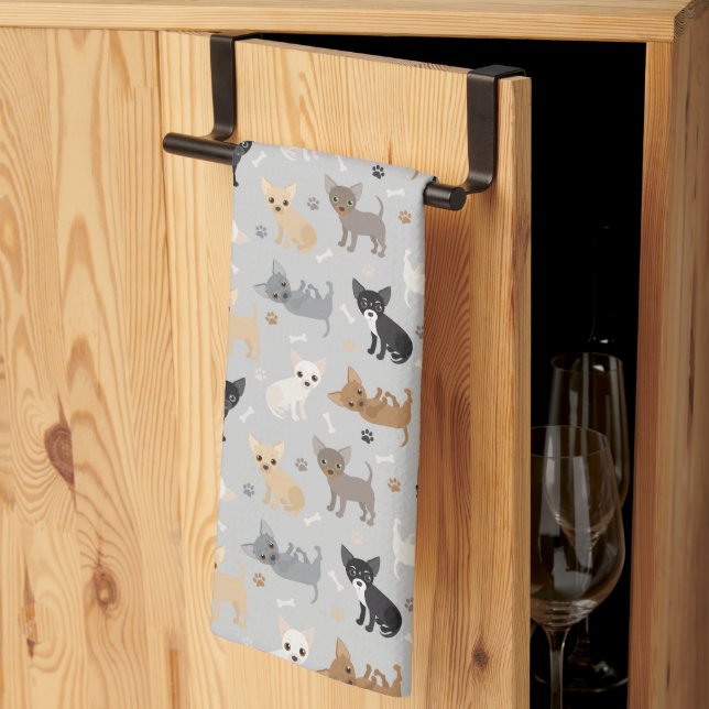 Chihuahua Bones och Tass Grått Kitchen Towel Kökshandduk (Thirds Fold)