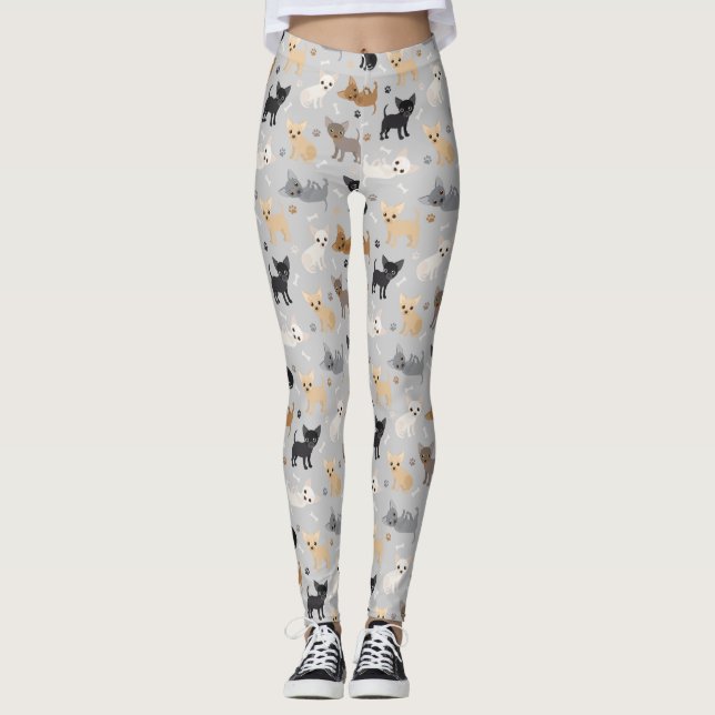 Chihuahua Bones och Tass Grått Leggings (Framsida)