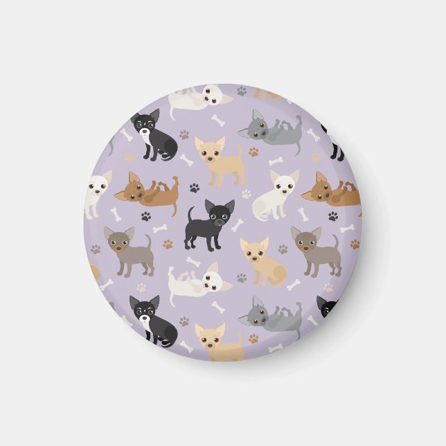 Chihuahua Bones och Tass Lila Magnet (Framsidan)