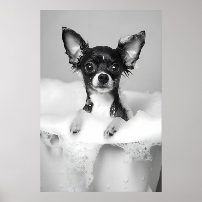 Chihuahua Bubble Bath Art Print, Funny Dog Poster (Framsidan)