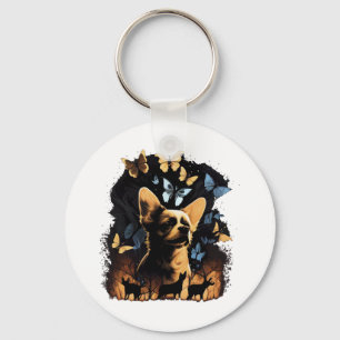 Chihuahua Butterfly Cute Hund Nature Women Nyckelring