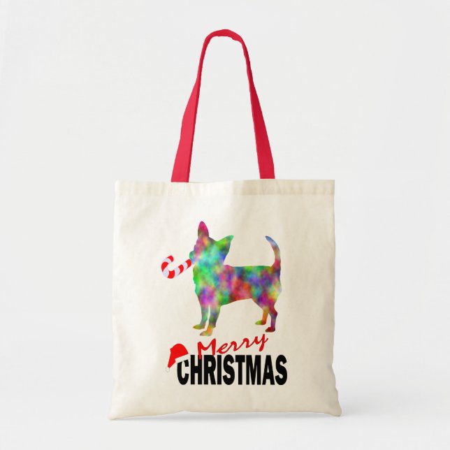 Chihuahua & Candy cane God jul Tote Bag Tygkasse (Framsidan)