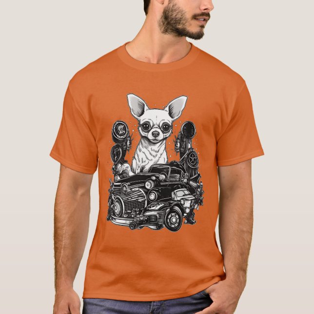 Chihuahua Car Mechanic Automotive Vehicle Dog retr T Shirt (Framsida)
