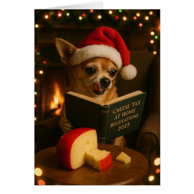 Chihuahua 'Cheese Tax' Christmas card Hälsningskort (Framsidan)