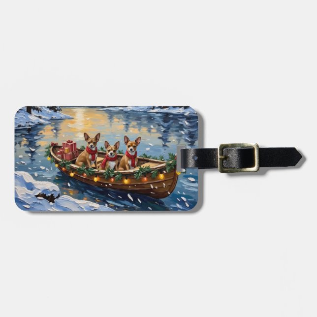 Chihuahua Christmas Boat Holiday Bagagebricka (Horisontell Framsida)