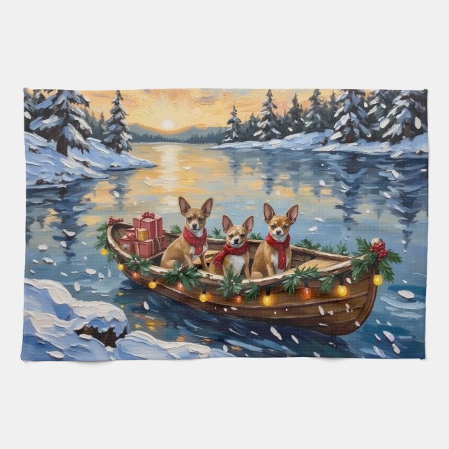 Chihuahua Christmas Boat Holiday Kökshandduk (Horisontell)