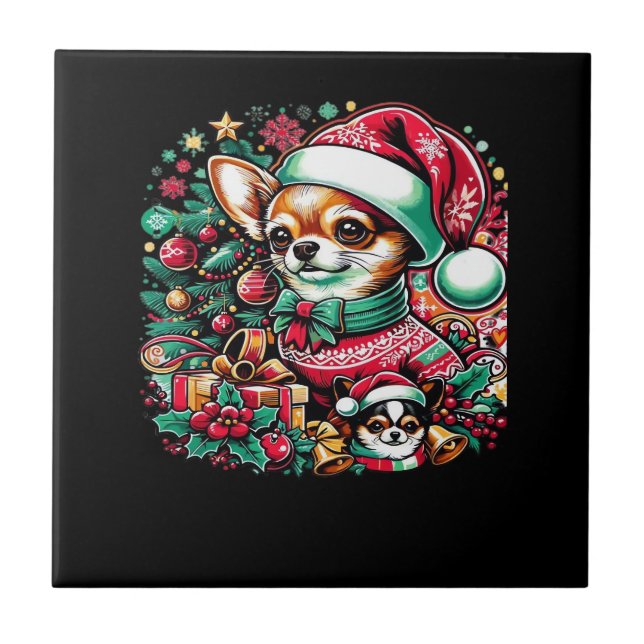 Chihuahua Christmas Cheer! Classic T-Shirt Kakelplatta (Framsidan)