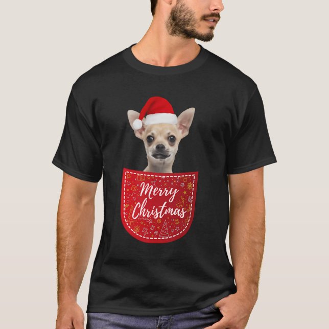 Chihuahua Christmas Dog In Your Pocket T Shirt (Framsida)