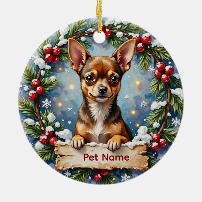Chihuahua Christmas Julgransprydnad Keramik (Baksidan)
