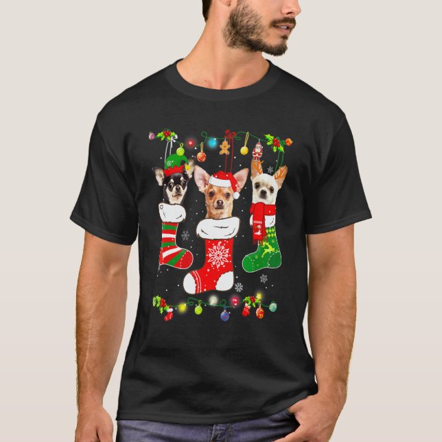 Chihuahua Christmas Lights   Xmas Dog T Shirt (Framsida)