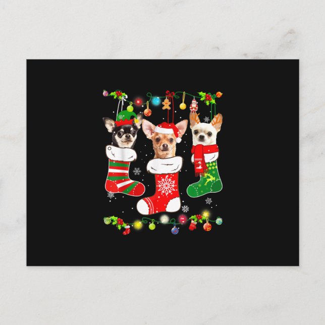 chihuahua christmas ljus gift julafton hund lov meddelande vykort (Framsida)