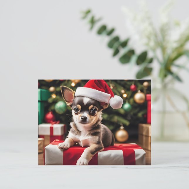 Chihuahua Christmas Puppy Vykort (Stående Fram)