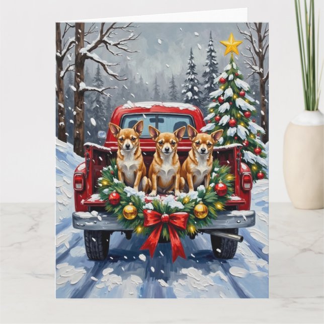 Chihuahua Christmas Red Truck Holiday Kort (Framsida)