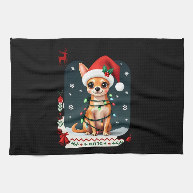 Chihuahua Christmas Santa Ugly Sweater Dog Lover X Kökshandduk (Horisontell)