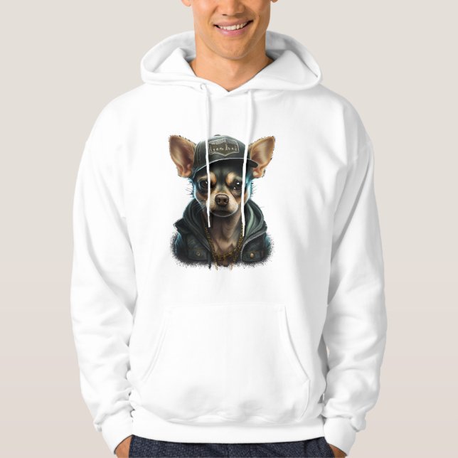 Chihuahua Coola Hund Rap Hip-Skutt Gangster Hoodie (Framsida)