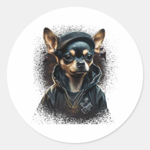 Chihuahua Coola Hund Rap Hip-Skutt Gangster Runt Klistermärke