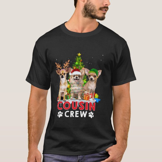 Chihuahua Cousin Crew Julgran Ljus Julafton D T Shirt (Framsida)