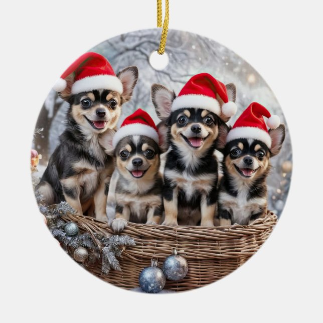 Chihuahua Cute Christmas Holiday Julgransprydnad Keramik (Framsidan)