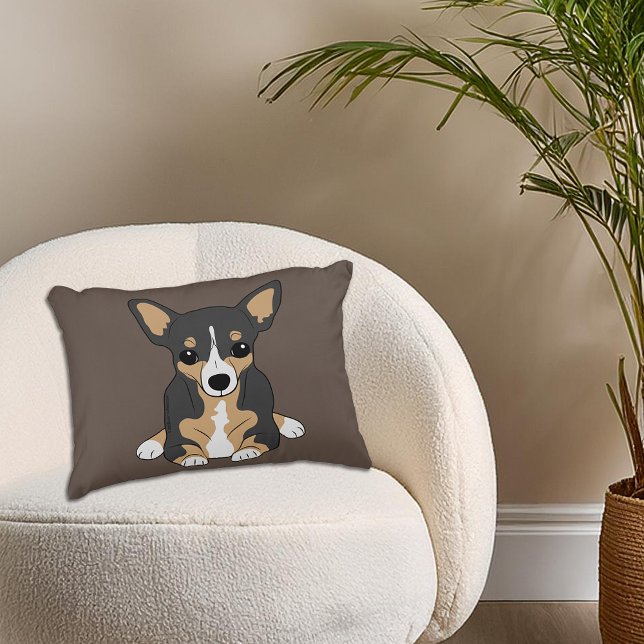 Chihuahua Cute Tri-Färg Chihuahua Brown Prydnadskudde (Chihuahua Cute Tri-Color Chihuahua Brown Accent Pillow)