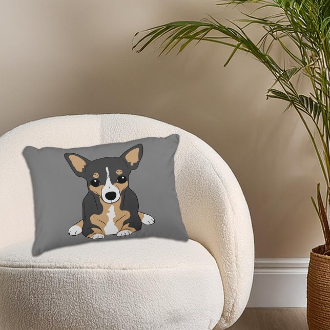 Chihuahua Cute Tri-Färg Chihuahua Grått Prydnadskudde (Chihuahua Cute Tri-Color Chihuahua Gray Accent Pillow)