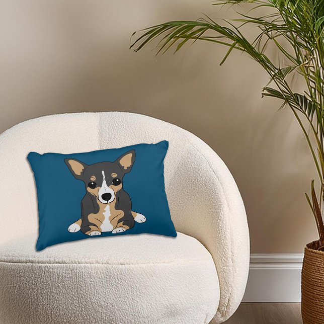 Chihuahua Cute Tri-Färg Chihuahua Ocean Blue Prydnadskudde (Chihuahua Cute Tri-Color Chihuahua Ocean Blue Accent Pillow)