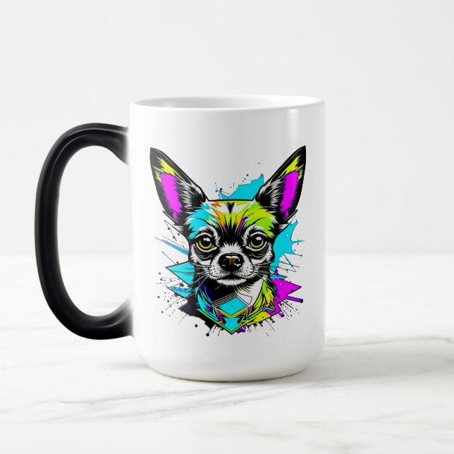 Chihuahua Cyberpunk stil Art Chi Mamma Magisk Mugg (Vänster)