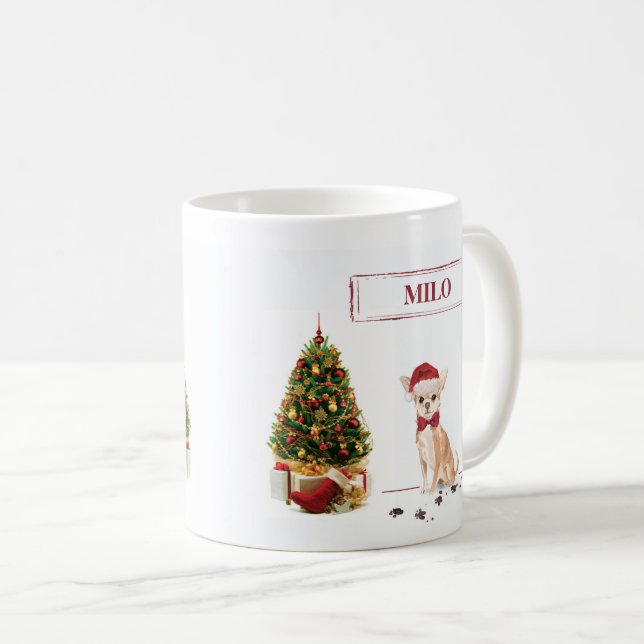 Chihuahua Den fina julen Hund med Träd Kaffemugg (Framsida höger)