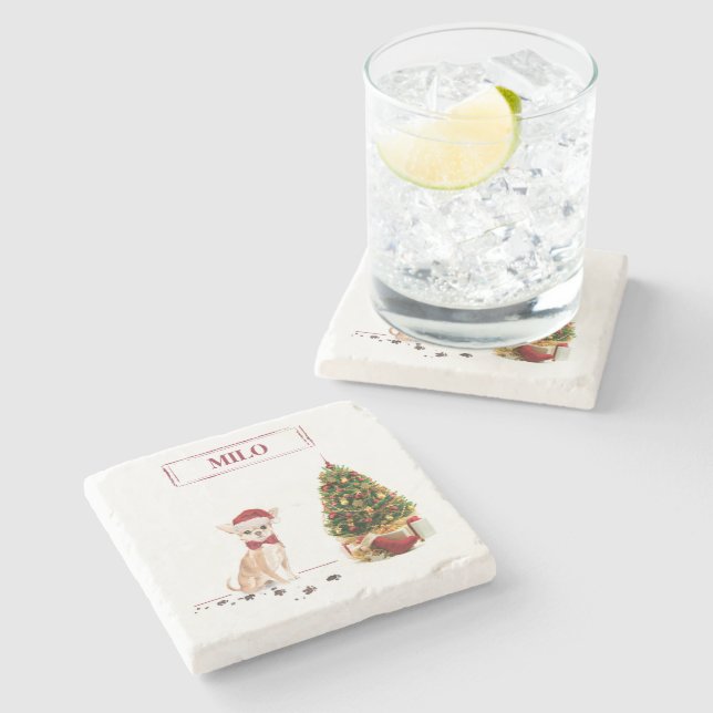 Chihuahua Den fina julen Hund med Träd Stenunderlägg (Sidan)