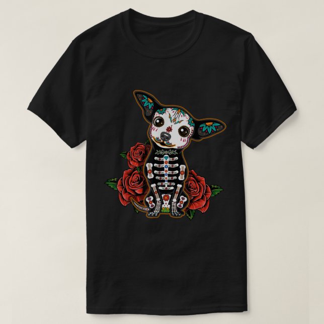 Chihuahua dia de los muertos day of the dead Hund  T Shirt (Design framsida)