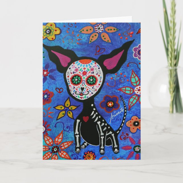 Chihuahua Dia de los Muertos Kort (Framsida)