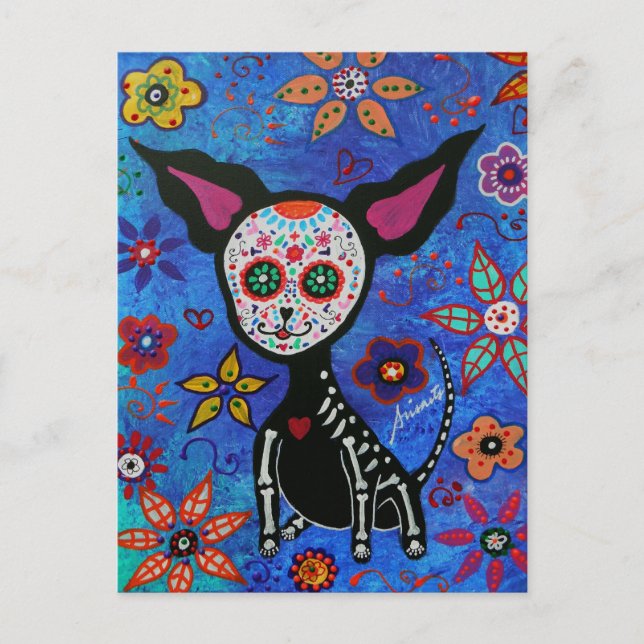 Chihuahua Dia de los Muertos Vykort (Framsida)